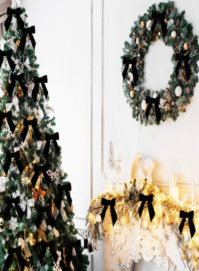 Glitinsel 30 Pcs Velvet Ribbon Bows 5" x 4" Pre Tied Christmas Velvet Bows with Twist Tie for Gift Packaging Christmas Tree Wreaths Door Windows Wedding Party Decoration(Black) - Image 3